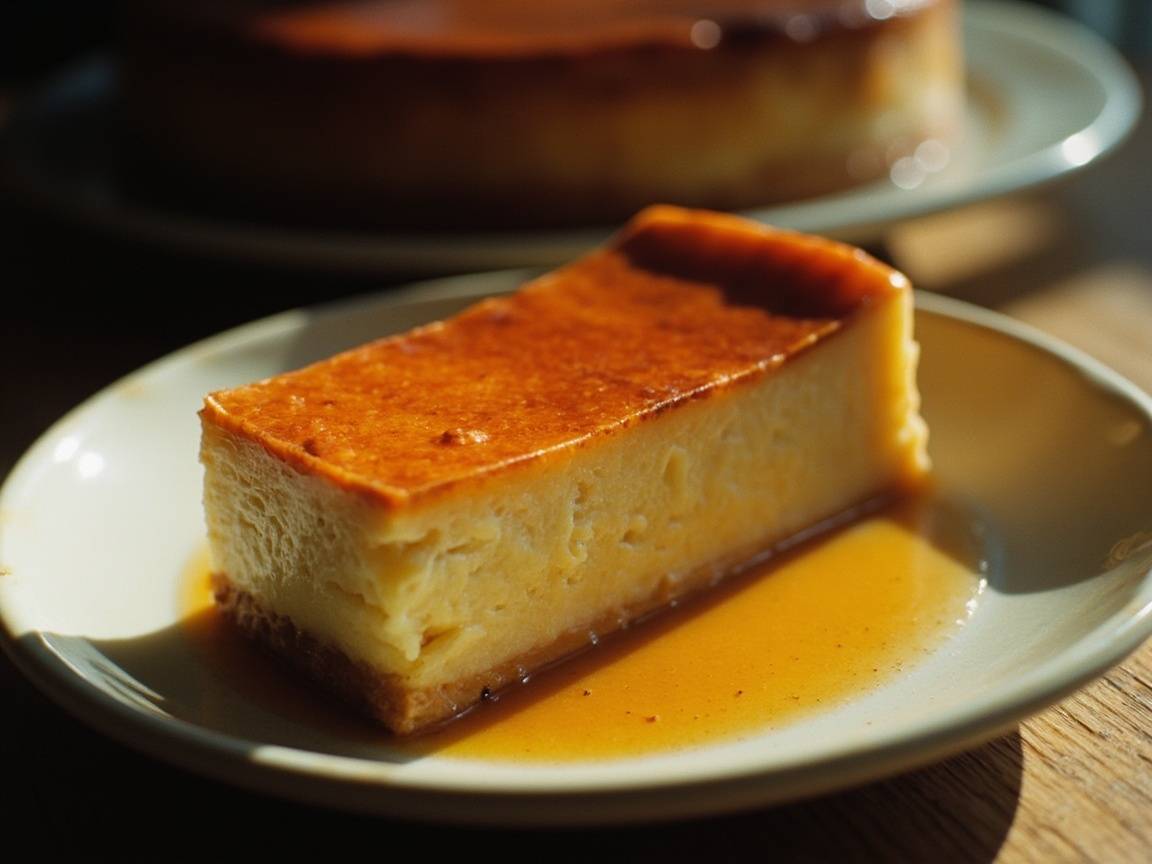 Part de flan pâtissier, dessus caramélisé